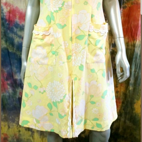 Vintage 1960s Bill Simms Sleeveless Mod Shaker Square Floral Shift Dress Large - Picture 11 of 11